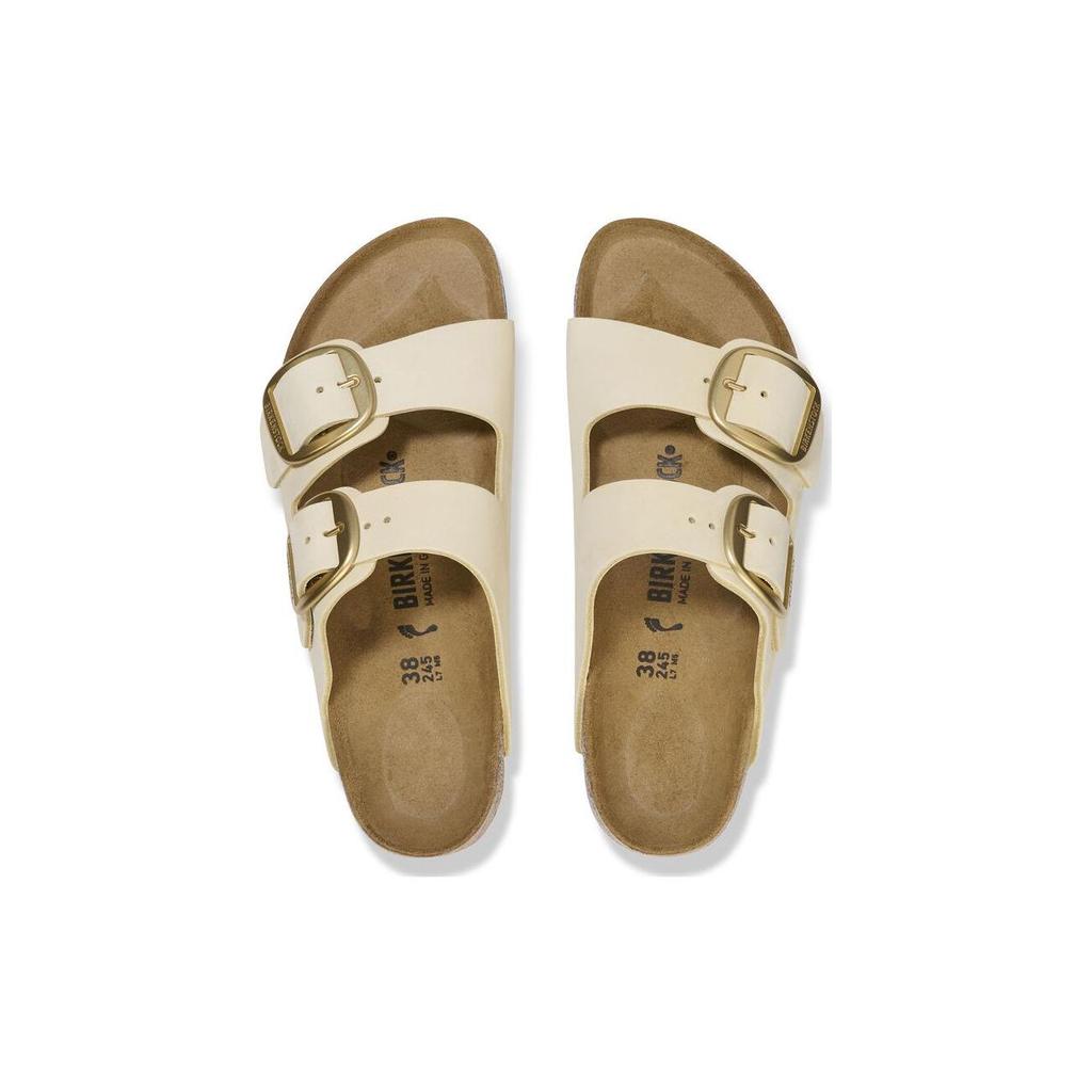 Birkenstock Leather Comfortable Round Toe Versatile Thick Sole Metal Buckle Slide Sandals Women Sandals Beige 1026585