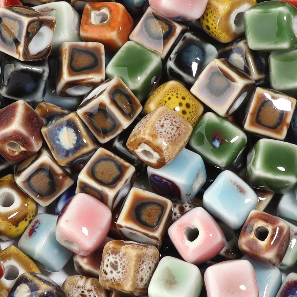 10pcs/lot Colorful Square Ceramic Beads Floral Glaze Porcelain Bead for DIY Bracelet Necklace Charms  Jewelry Making Supplies