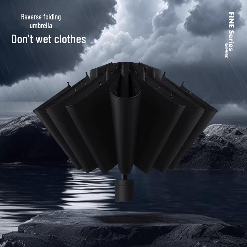 Twelve-Rib Thickened Reversible Umbrella - Large Folding Dual-Use for Rain & Sun Protection