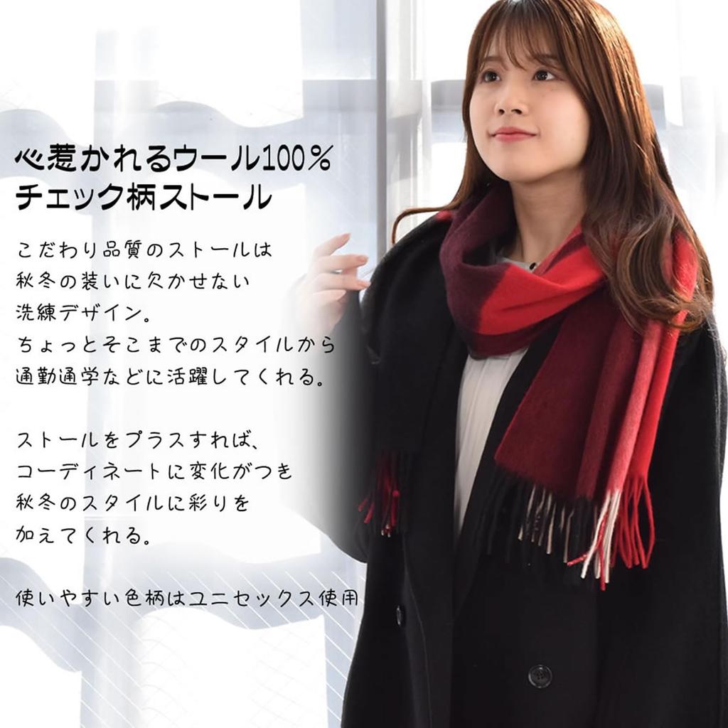 Wool Check Pattern Large 60cm Wide Blue Block Check [HHayashiguchi] 100% Stole, (WS0022) 30.