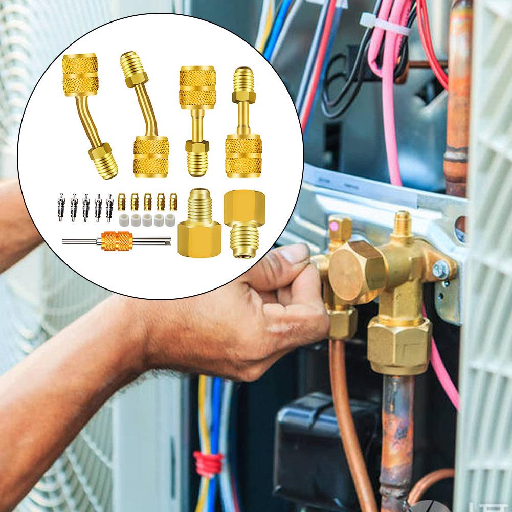 For Mini Split System Vacuum Pump Adapter R410A Adapter Auto Parts Valve Core 5/16 Female 1/4 Angled Hose Gasket