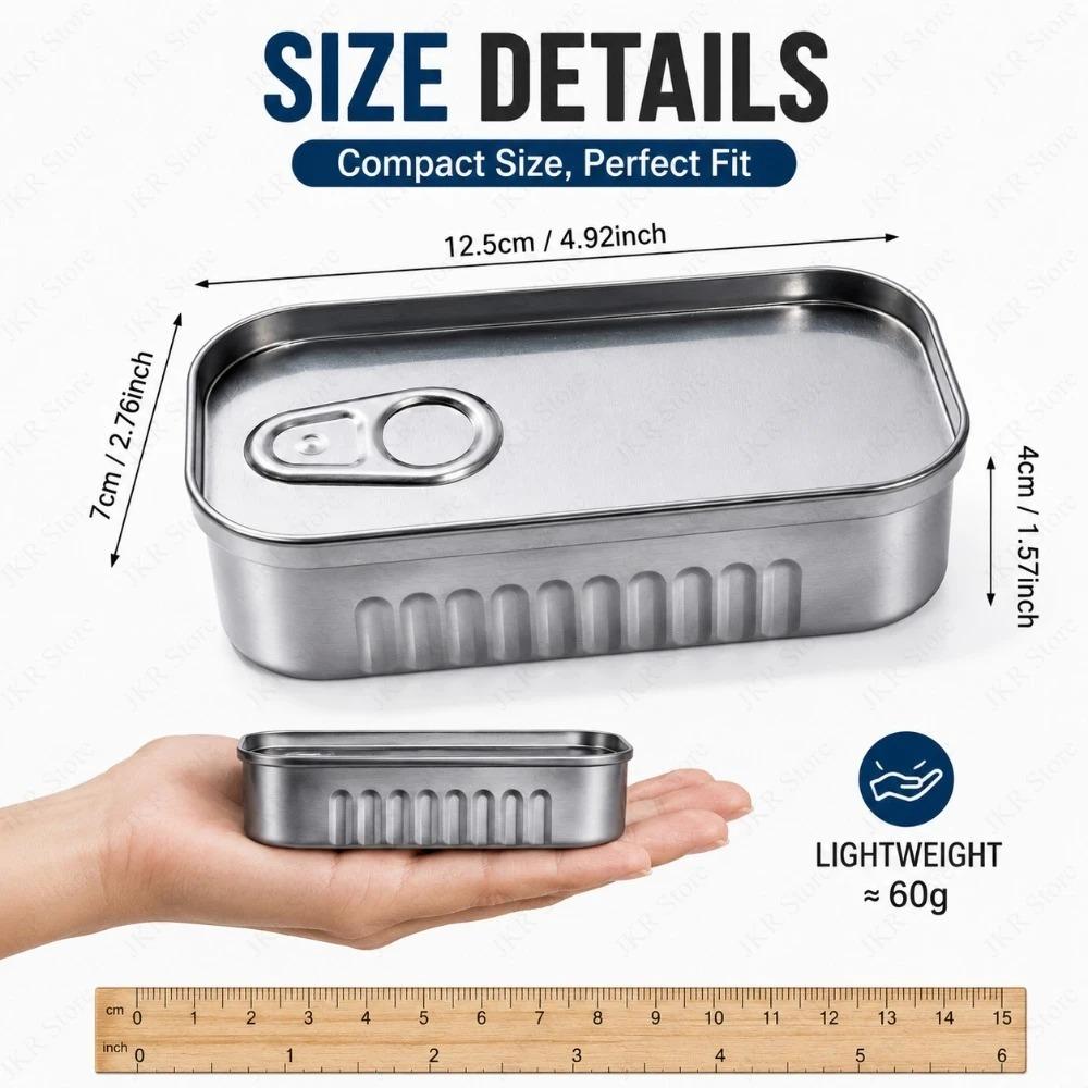 Metal Sardine Can Storage Box Portable Tin Case with Lid Sealed Container for Small Items Home Desk Organizer Holder