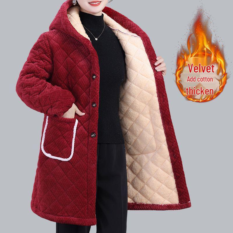 Women's Winter Warm Cotton Coat and Over-the-Knee Casual Robe