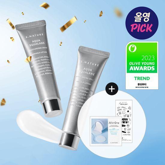 S.NATURE Aqua Squalane Moisturizing Cream 60ml Double Special (60ml+60ml+2 Calming Pads+sticker)