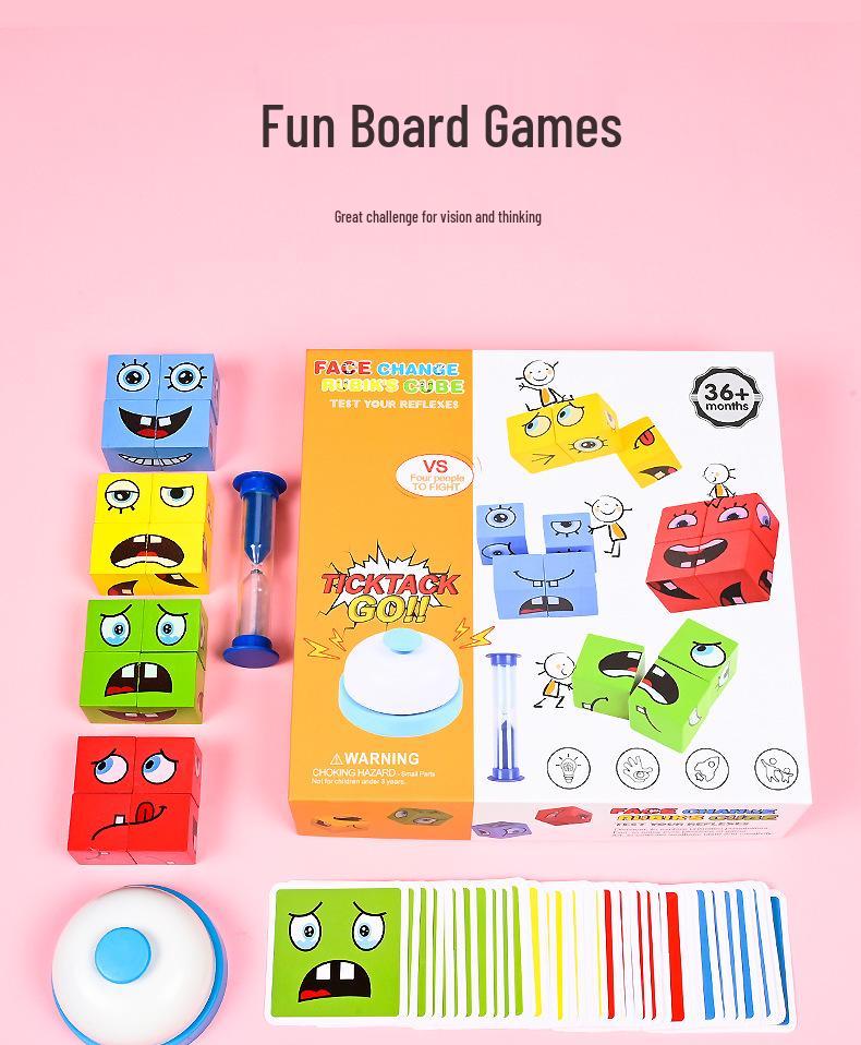 Wooden Expression Puzzle Cube: Parent-Child Interactive Early Education Toy