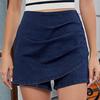 Denim Skorts for Women High Waisted Faux Wrap Short Skirt