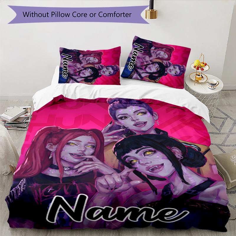 3pcs KPop Demon Hunters24 Cover Set - Personalized Name, HD Printed Bedding with 1 Cover and 2 Pillowcases - Perfect for Home Decor, Easy Care