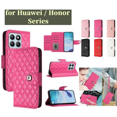 6-farbige PU-Leder-Handyhülle mit Rauten-Karomuster und Handgelenkschlaufe für Huawei P20, P30, P40, Y7a ... Honor X6a, X7a, X7b, X8, X8a, X8b, X9a, X9b ...