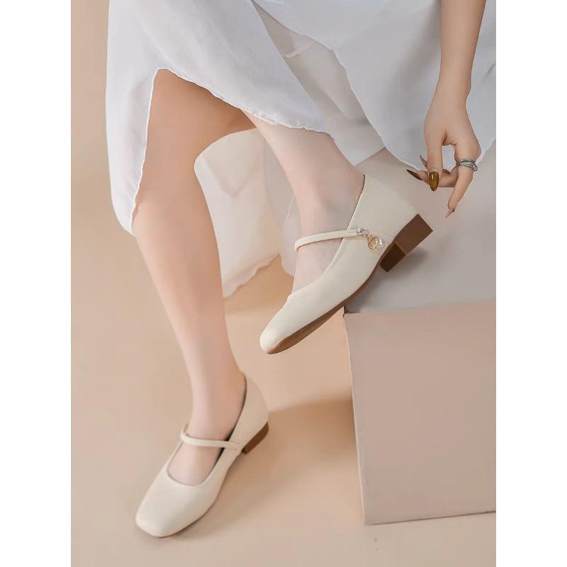 Mary Jane women's shoes new summer skirt inner height increase square head thick heel elastic one pedal single shoes