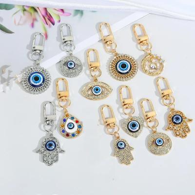 Evil Eye Keychain Key Ring for Women Friend Lovers Colorful Rhinestone Hand Heart Eye Pendant Bag Car Key Accessories Gift