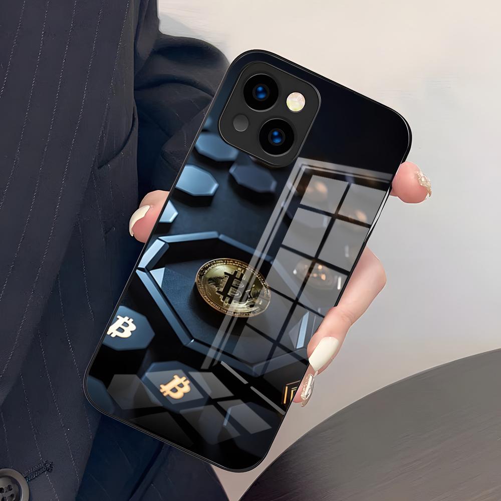 Luksusowe Etui na Telefon Bitcoin Dla IPhone 17 Pro Max 15 Pro 16 14 Plus 12 13 Mini 11 Pro Odporne na Wstrząsy Szklane Pokrowce