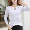 Damen Frühling und Herbst Bottoming Shirt Einfarbig Langarm V-Ausschnitt Pullover Tops