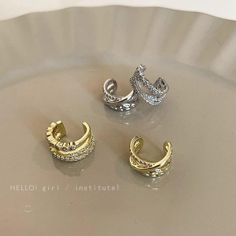 Pendientes de Clip de Lujo de Circonita Multicapa para Orejas No Perforadas