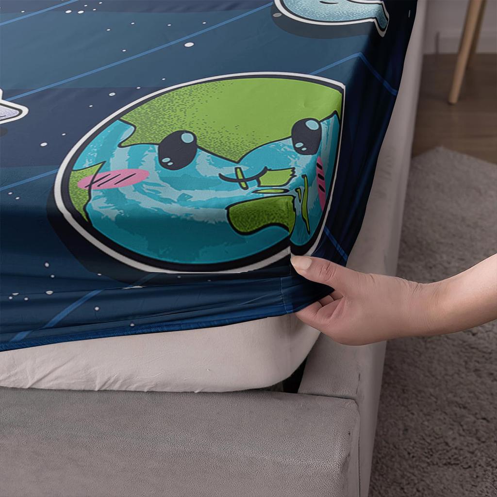 Cartoon Universe Pattern Bed Hat Three-Piece Digital Printing Bedding Bed Hat Three-Piece Set Children Adult