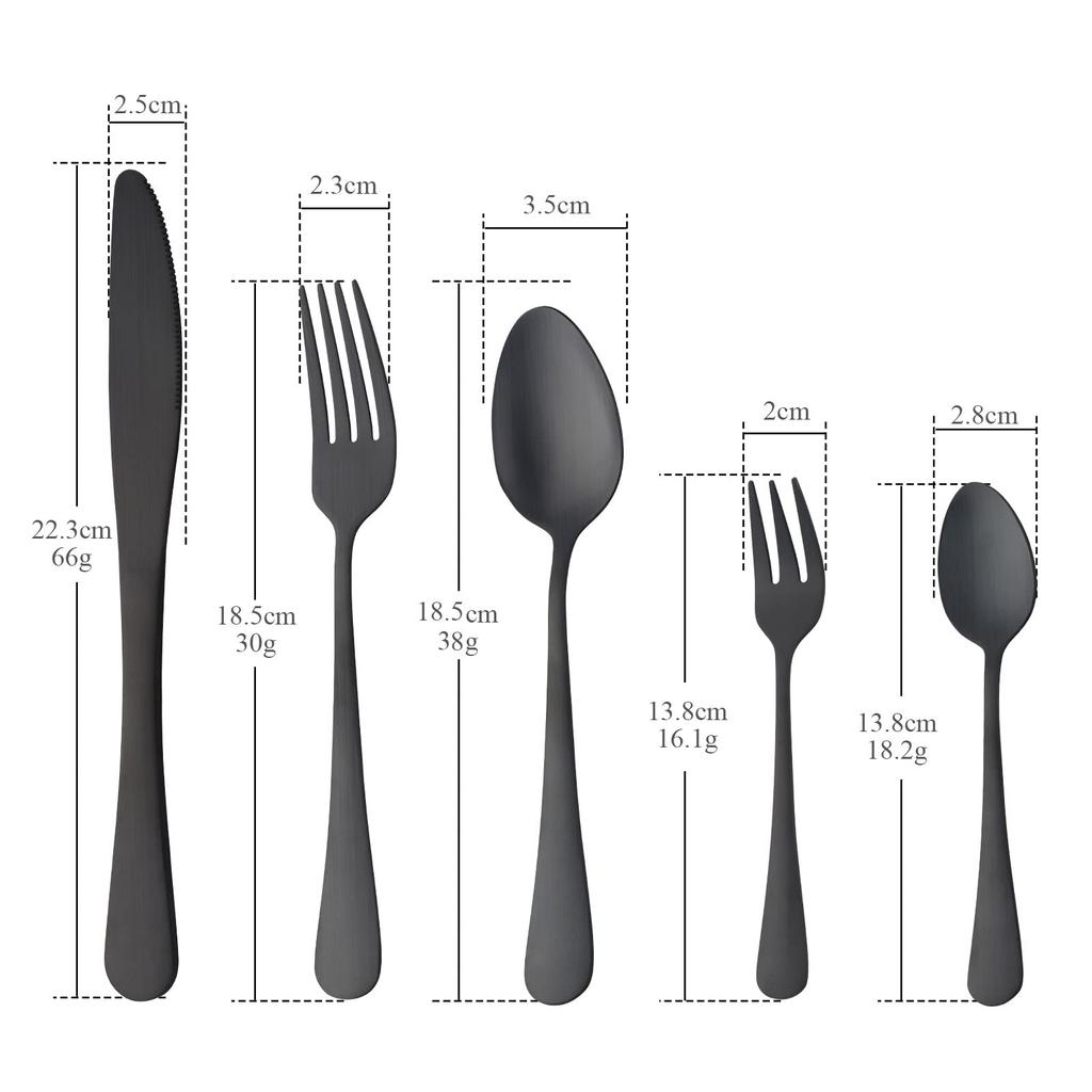 BISDARUN Dinner Cutlery 10 for 2 stainless matte satin suitable 4 colors to choose black Set, pieces, people, 18-0 steel, finish, size, easy-to-use