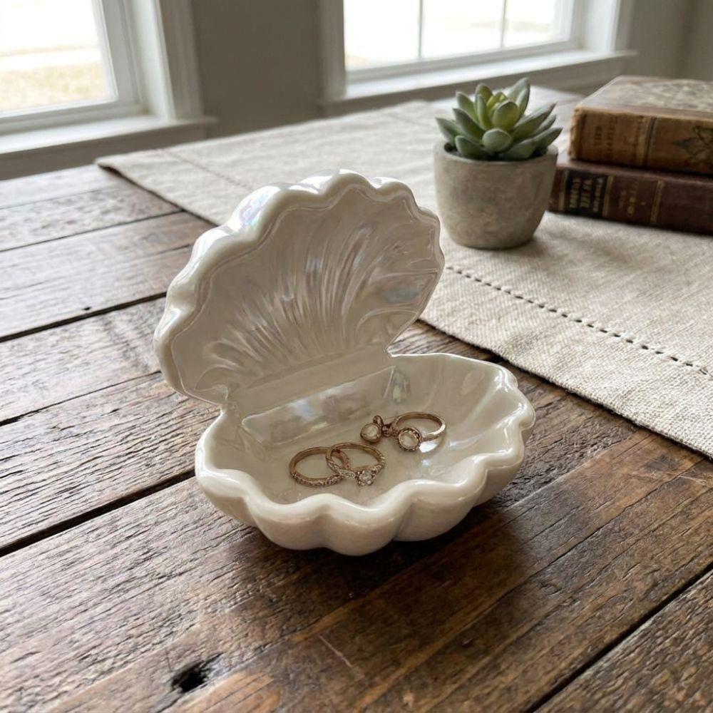 Accessory Tray 1D Printed Shell Shape Storage Box Decorative Plastic Shell Trinket Box Multi-function Shell Ornament Entryway