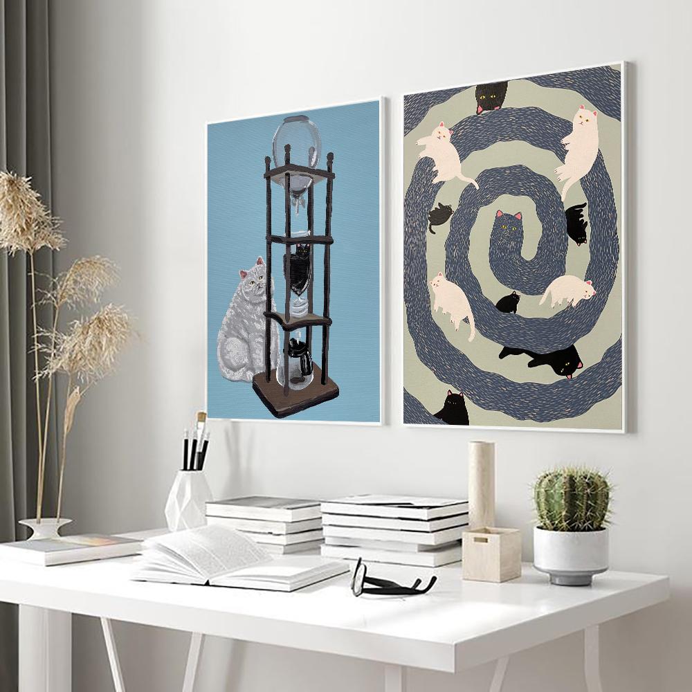 Long Bodied Cat Abstract Greedy Cat Wall Art Poster Print Black Cute Pet Oil Canvas Painting Toilet Bed Room Home Decor No Frame