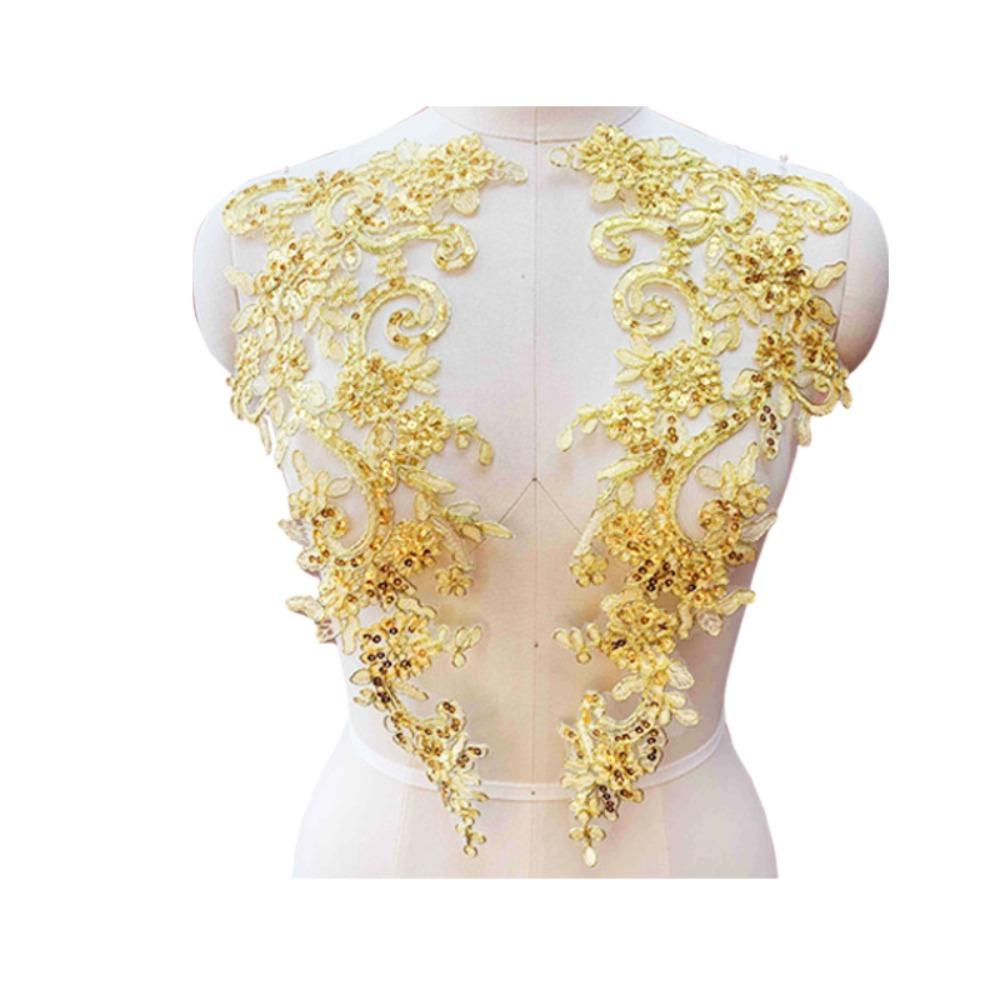 2Pcs/Set Lace Tulle Baroque Lace Fabric Polyester Flower Patch Collar Applique Patch Bridal Dress