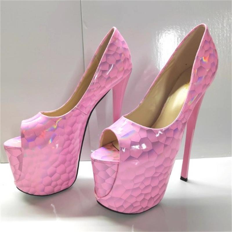 22cm Sexy Peep Toe Platform Women PumpsSuper High Thin Heels Patent Leather Wedding Stilettos Large Size 9 Inches Wedding Shoes