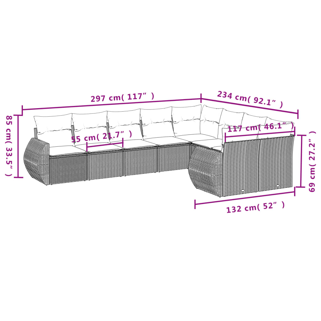 Vidaxl 9-Cz. Garden Furniture Set With Cushions, Beige, Poly Rattan