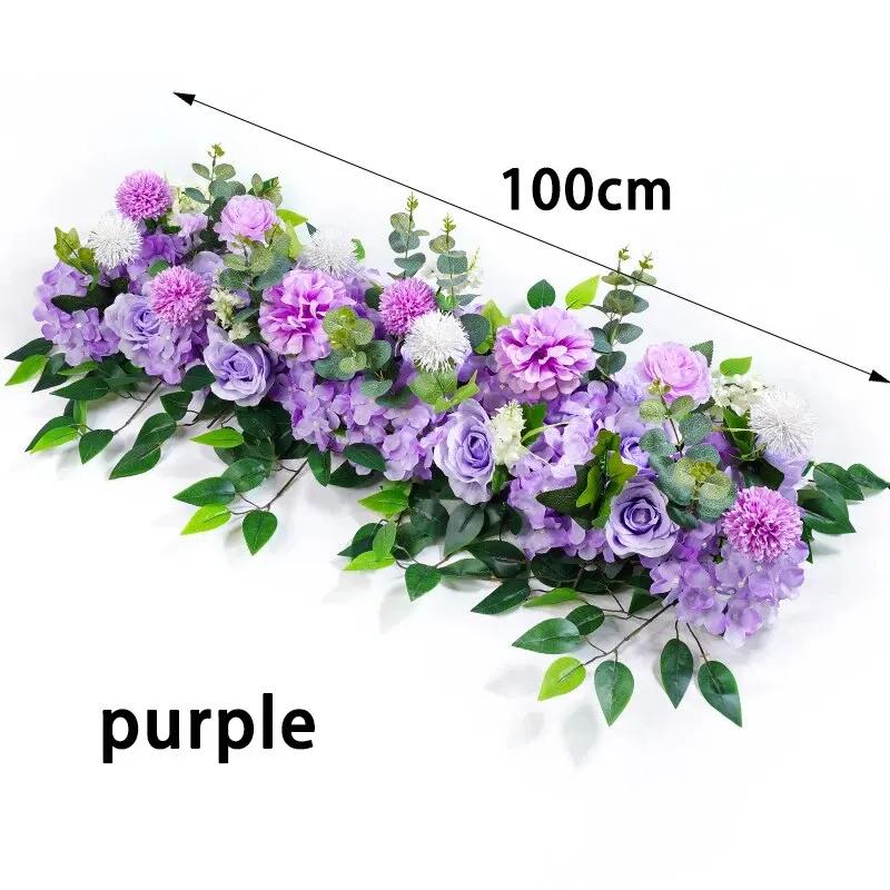 100cm Luxury White Rose Artificial Flower Row Wedding Table Centerpiece Flowers Backdrop Wall Arches Decor Party Stage Floral