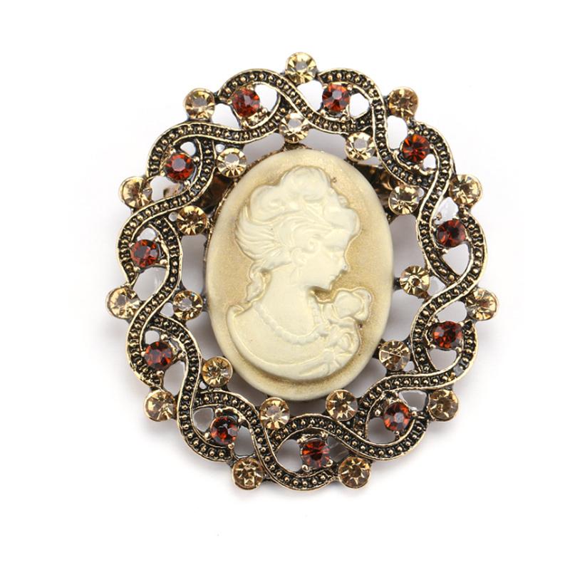 Crystal Rhinestones Cameo Vintage Brooches for Women Queen's Cameo Beauty Head Brooch Pin Clothing Accessories Girls Gifts