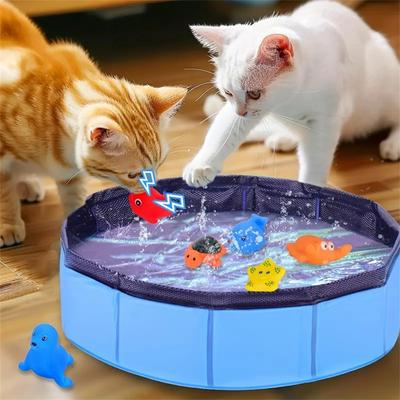 2026 Cat Pool Toy Play Water Puppy Dog Cat Bath Pool Tub Toys Turtle Starfish Octopus Summer Cool Foldable Pet Cleaning Water Basin