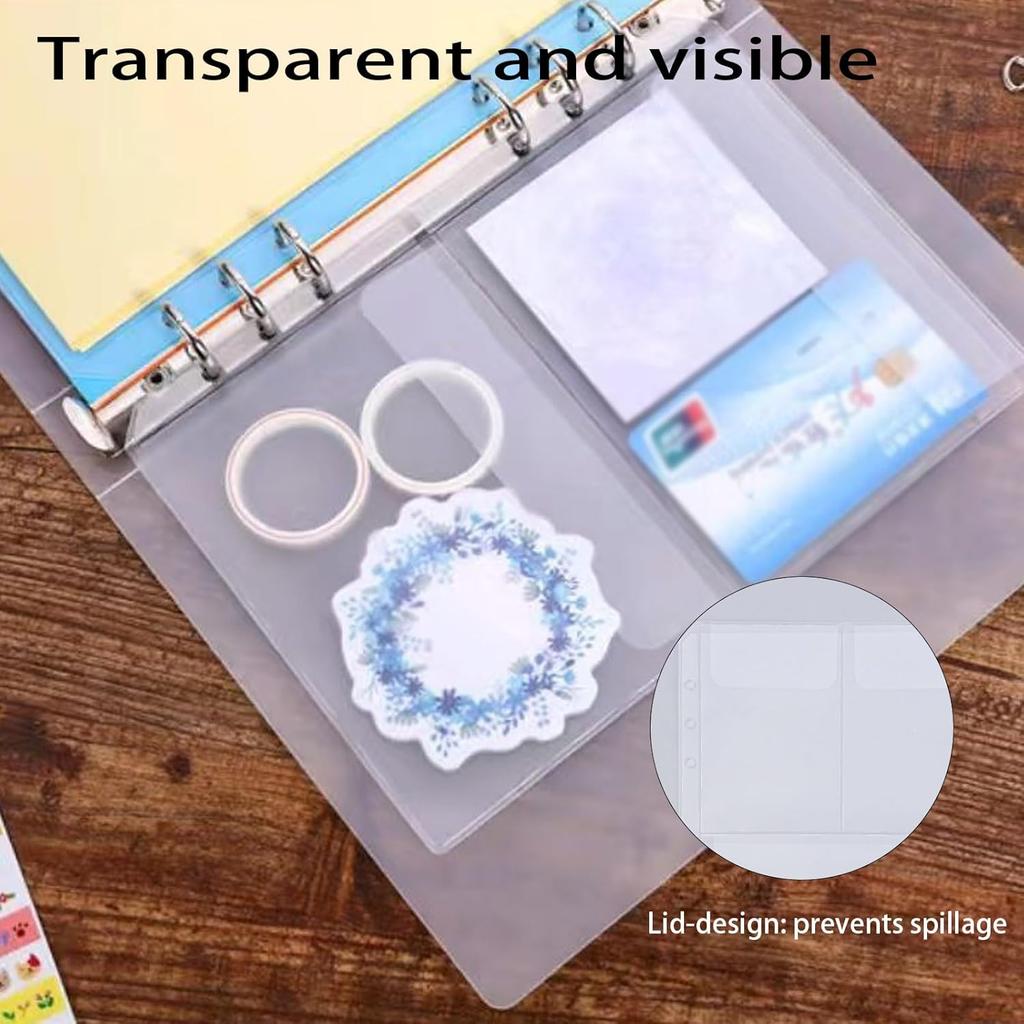 A5 PVC Binder Pockets Set, 12 Pcs A5 Size Zipper Pouch & Binder Pockets for 6 Ring Binder, Waterproof PVC Pouch, Document & Cash Organization for