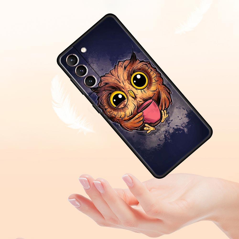Phone Case For Samsung Galaxy S23 S22 Ultra S20 S21 FE 5G S10 S9 Plus S10E S8 Note 20 Black Cover Cartoon Girl Gifts Lovely Owl