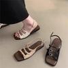 Französische High-End Sandalen mit offenen Zehen, flacher Sohle, weicher Sohle, Ein-Wort-Gürtelschnalle, Römersandalen, Damen-Sommerbekleidung, vielseitig