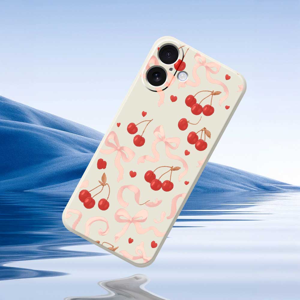 For iPhone 17 Case Big Bow Cherry Pattern Printing Straight Edge TPU Phone Back Cover