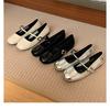 Grape Mother Has the Same Leather Square Head and Shallow Mouth with Flat Bottom Inner Height Increase Mary Jane Shoes Women's Single Shoes Cowhide V