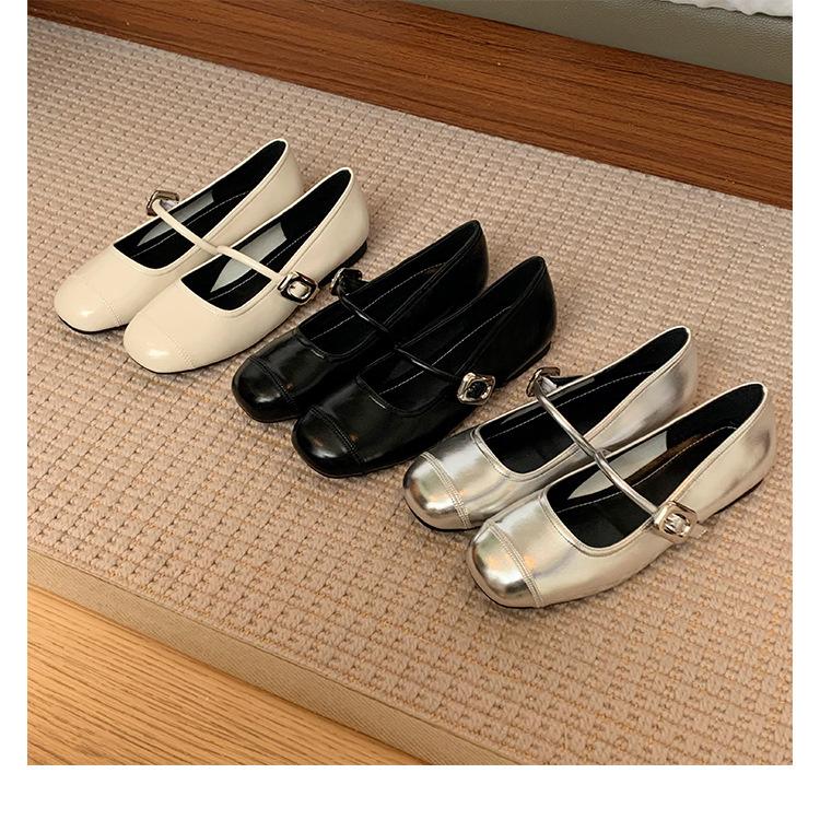 Grape Mother Has the Same Leather Square Head and Shallow Mouth with Flat Bottom Inner Height Increase Mary Jane Shoes Women's Single Shoes Cowhide V
