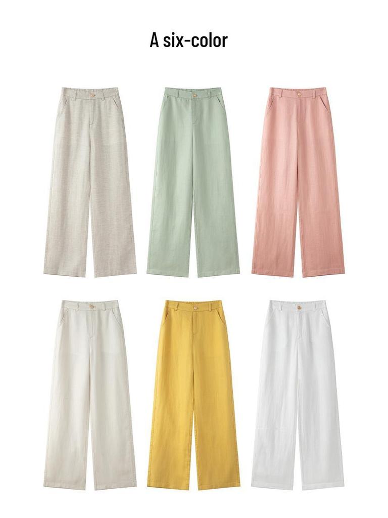 Women's 2026 Summer Tencel Linen High-Waist Anti-Wrinkle Wide-Leg Pants