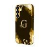 Gold-plated Tempered Glass Phone Case for Samsung Galaxy S26, S25, S24, S23, and S22 Ultra Plus. Black and Gold Floral Lettering