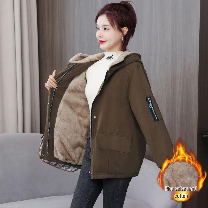 Women's Hong Kong Style Winter Cotton Jacket - Mid-Length, Thickened, Plus Velvet, Trendy & Versatile