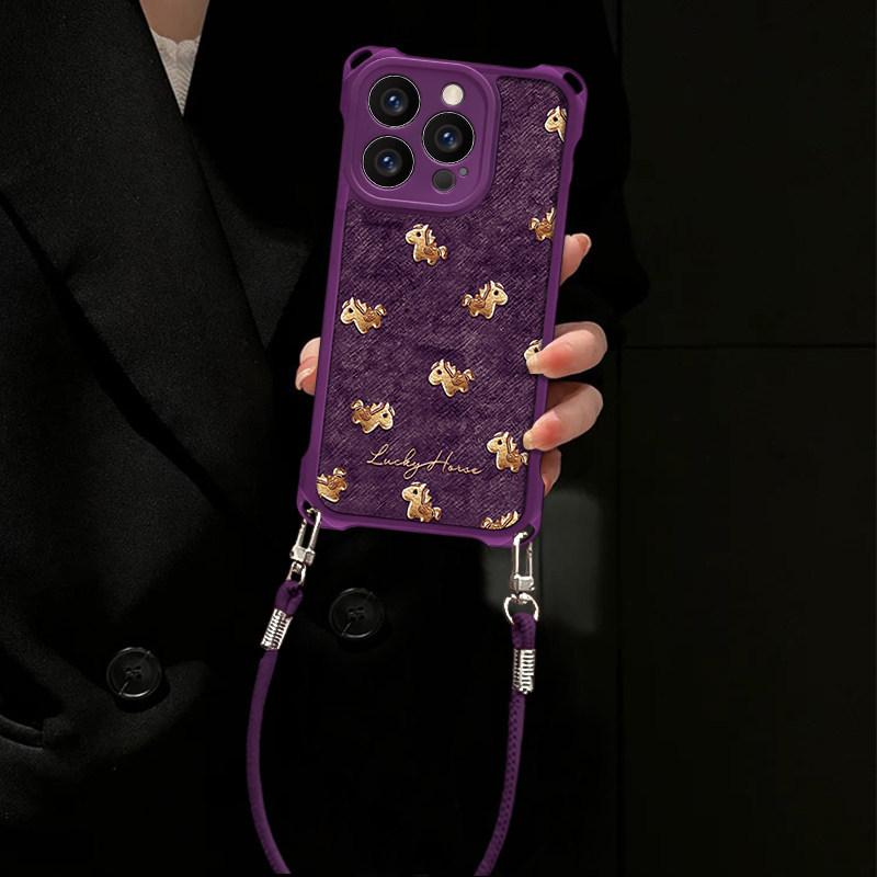 Full screen pony is suitable for Apple 13Pro mobile phone case 17 bracket 16 with lanyard 15p anti-drop 14 new 13 women