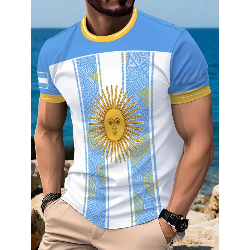 Modisches Herren Crew Neck Kurzarm 3D Fußball Farbdruck Fußball Kurzarm Crew Neck T-Shirt