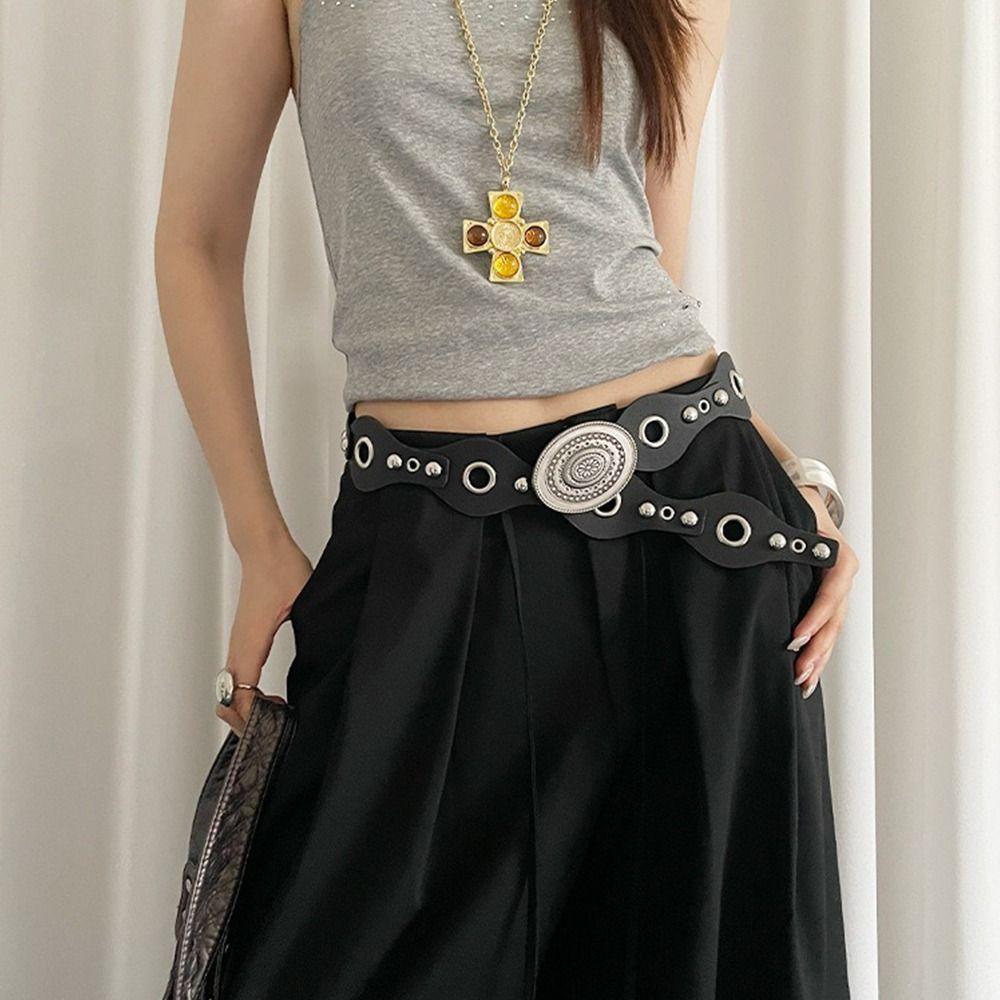Leopard Women's Rivet Belt Vintage Dress Jeans Belt Leather Waistband  Waist Accessories