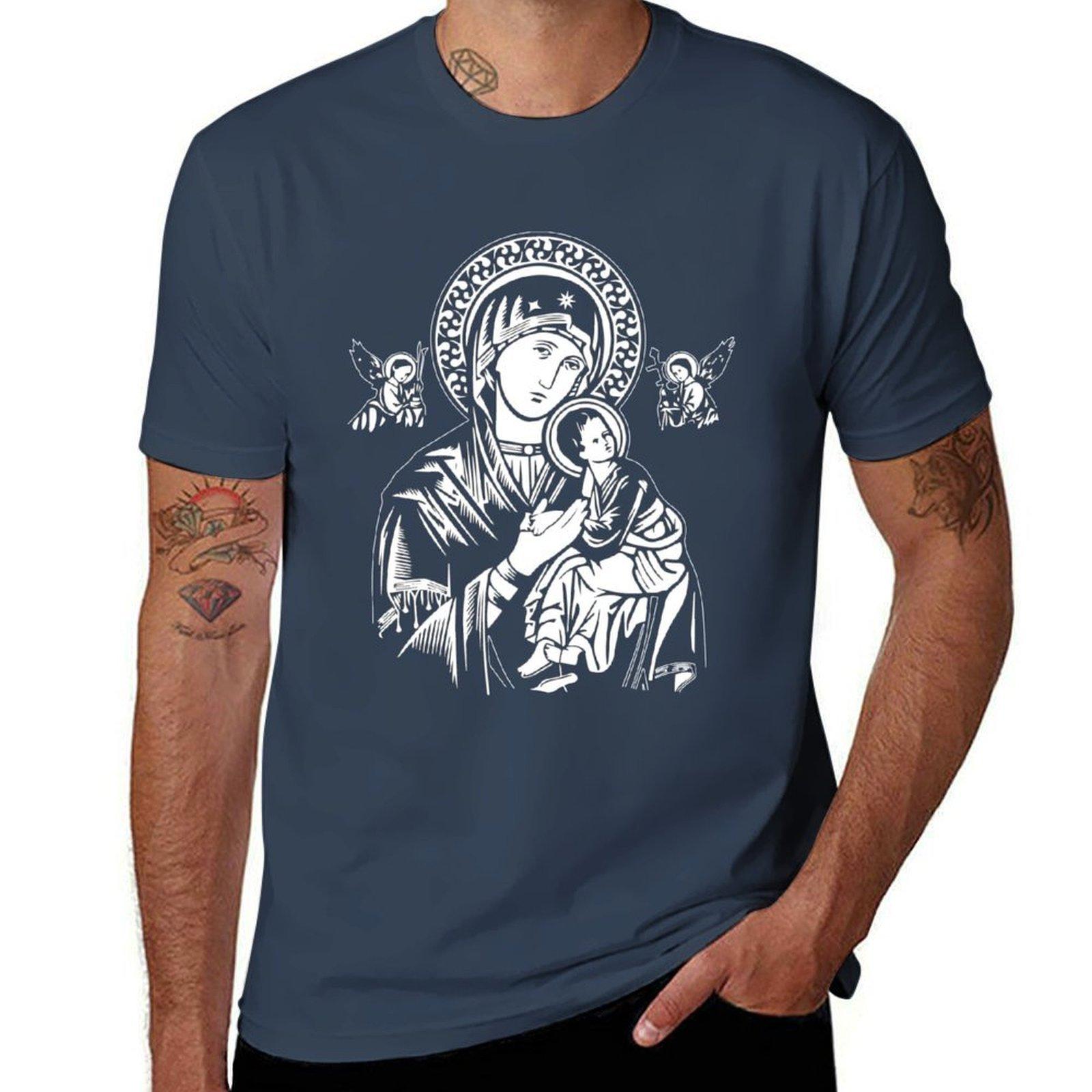 Our Lady Of Perpetual Help (on navy) TShirt Fashion Print Casual Short Sleeve S