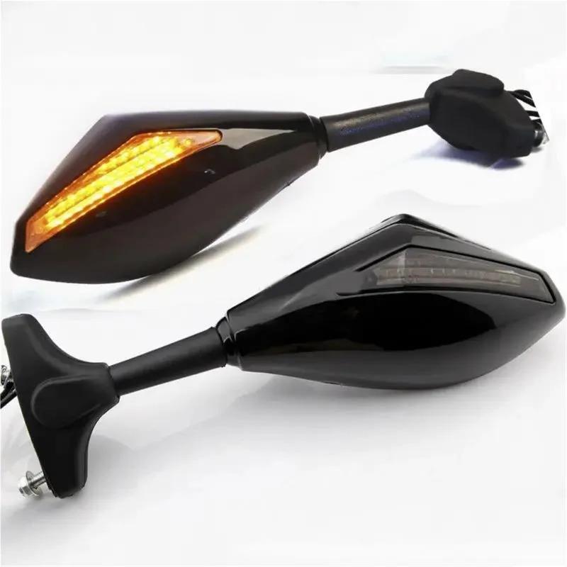2PCS New for CBR 600 Suzuki Ducati Motorcycle Rearview Mirrors with LED Turn Signals Lights Integrated