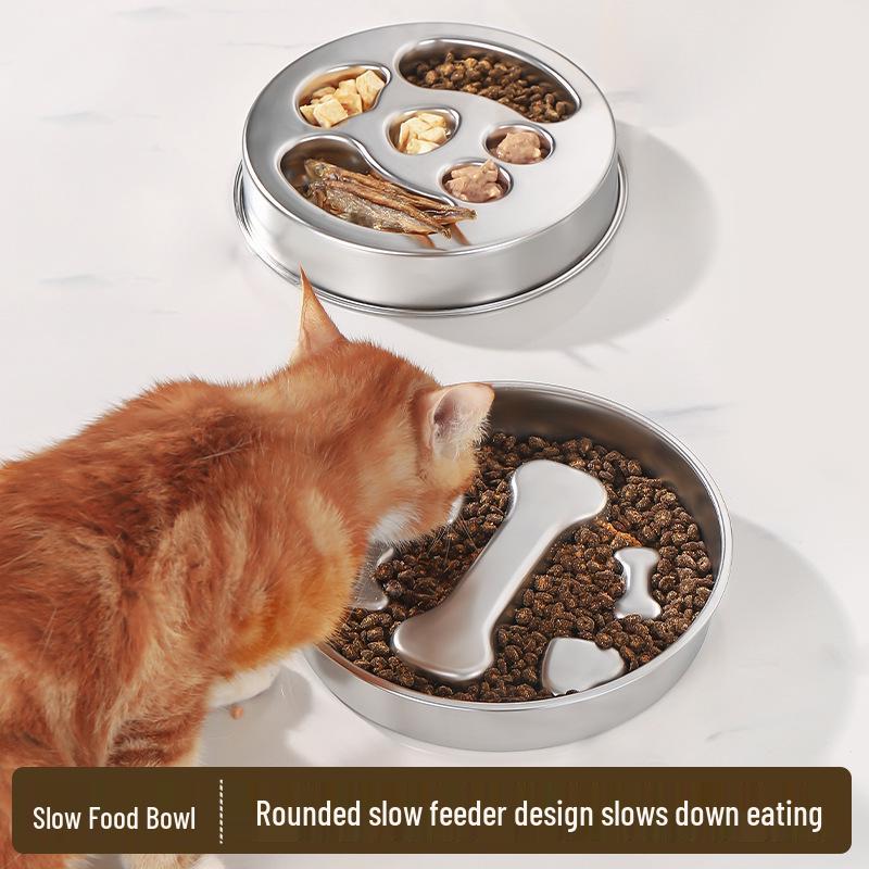 Stainless Steel Non-Slip Slow Feeder Pet Bowl for Cats & Dogs