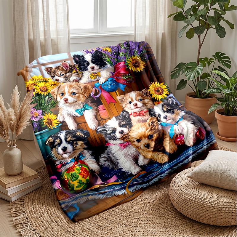 Playful Kittens Scene Theme blanket Lightweight Warm Flannel Blanket Decorative Throw Blanket for Home Decoration