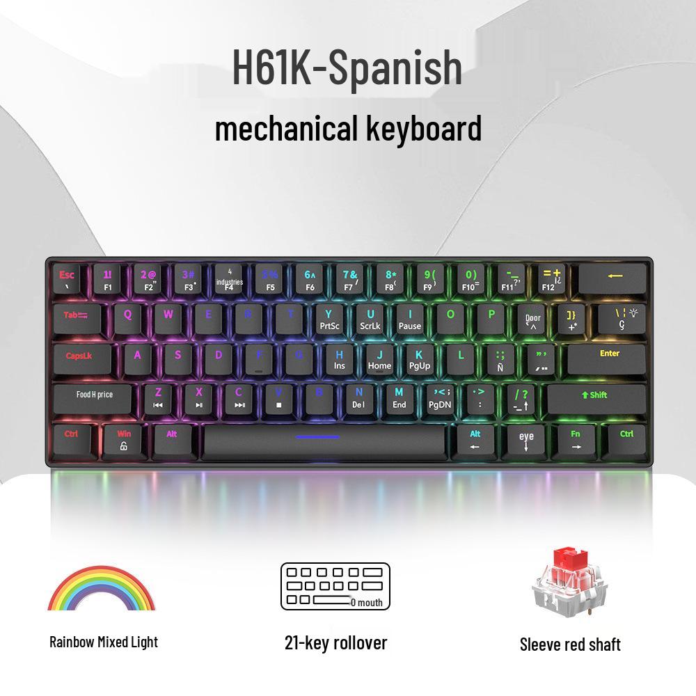 H61K Wired Gaming Mechanical Keyboard with Mixed Switches and RGB Lighting
