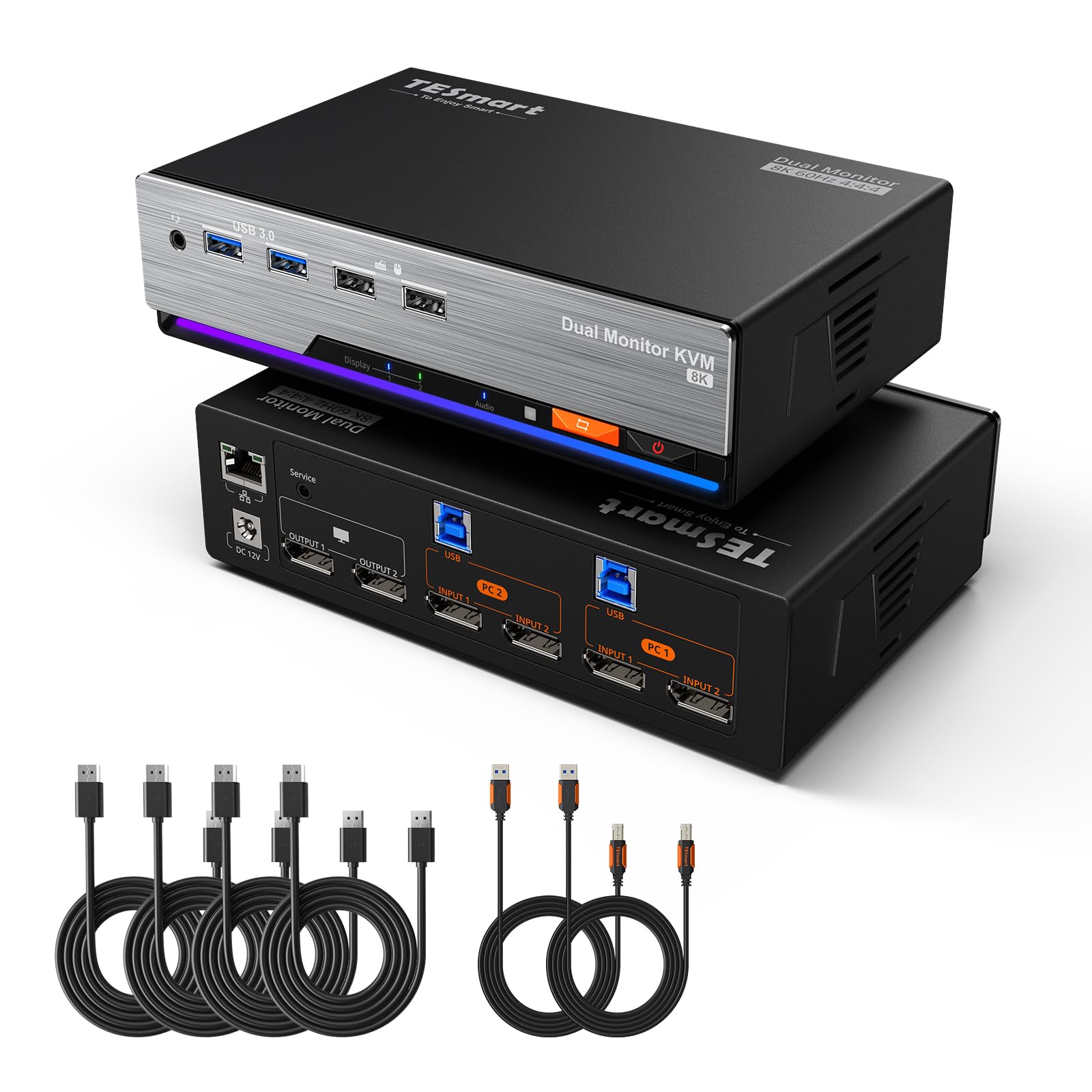 

TESmart DP KVM Switch 2 Monitors 2 Computers USB DP KVM Switch Dual Monitor for Gaming EDID Gigabit Hotkey Audio Mic All Input Cables Included 8K@60Hz