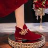 Internet celebrity autumn and winter bride boots 2025 new burgundy festive wedding boots rhinestone fringed thick heel not tired feet fashion boots