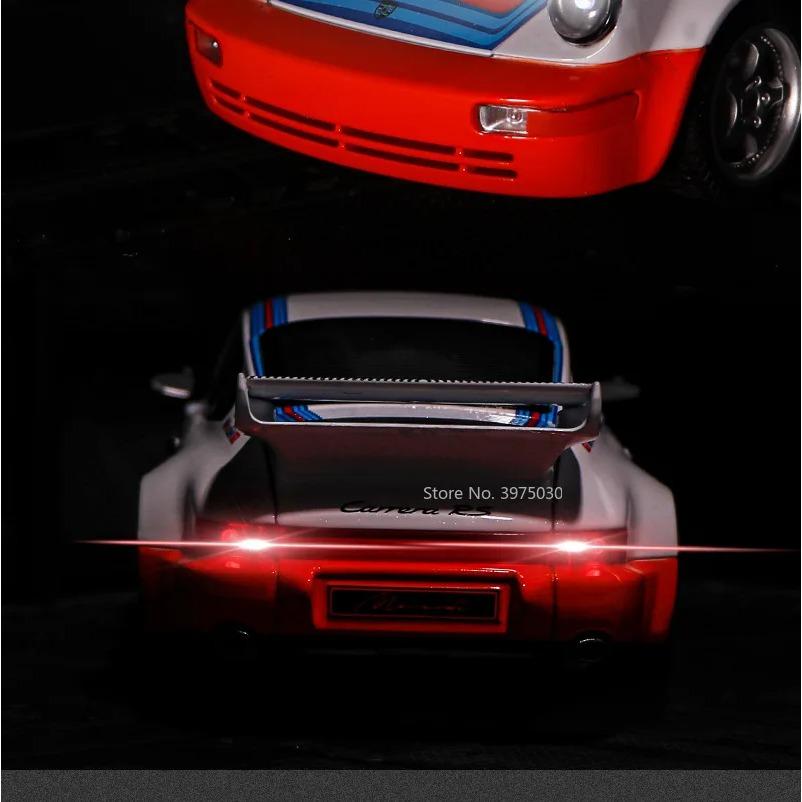 1/24 Porsche 964 Martini Modello Giocattolo Lega Diecast Vintage Classica Auto Sportiva Modello con Suono e Luce Giocattoli da Collezione per Bambini Regalo