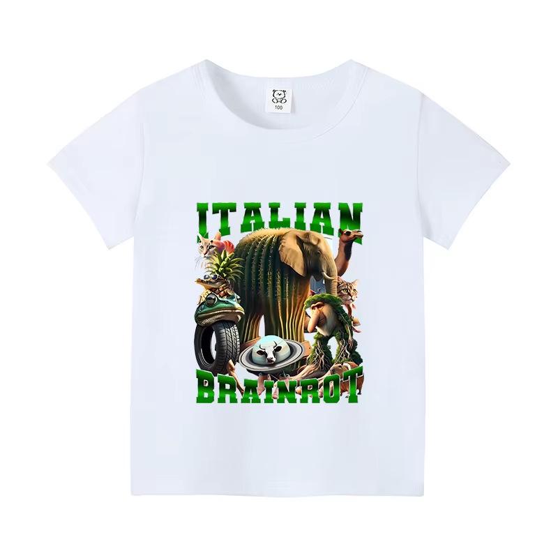 Italy Brain Rot Funny Animal Kids' Cotton T-Shirt - Cappuccino Assassin Short Sleeve