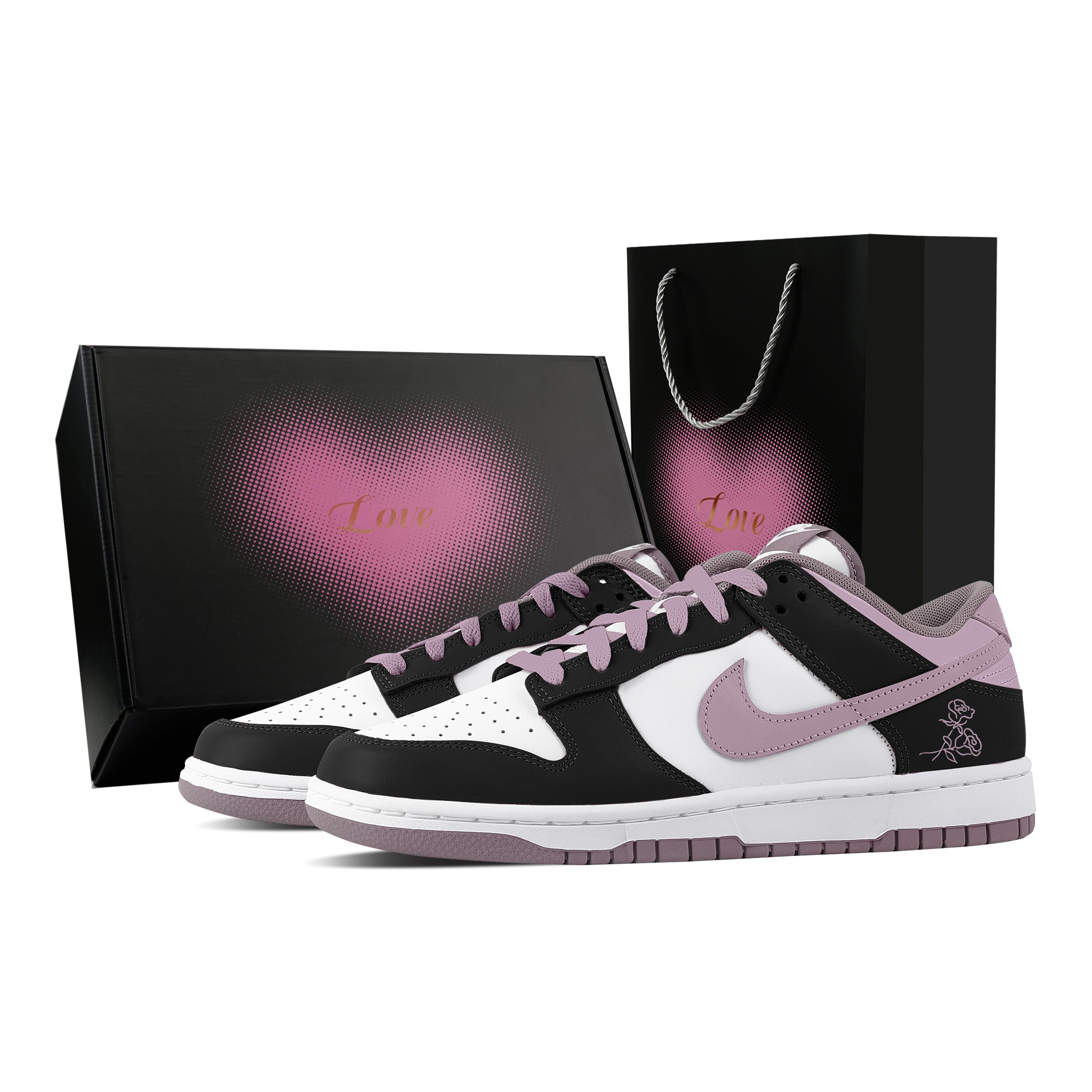 

Nike Dunk Black Rose Purple Charm, Heart Box Abrasion Resistant Low top Skateboard Shoes Unisex Black Purple DV0833-112(Team529--) 42.5