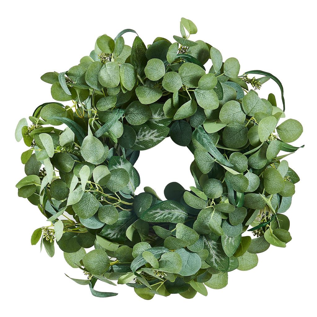 VEVOR Artificial Decorative Wreath, 26 In, Green, Decorated with Eucalyptus Leaves, Berries, Thorny Stems